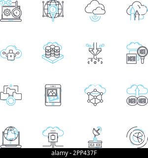 Cloud storage linear icons set. Data, Backup, Security, Hosting, Collaboration, Accessibility, Syncing line vector and concept signs. Privacy,Cloud Stock Vector