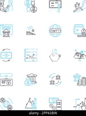 Trade finance linear icons set. Import, Export, Insurance, Letters, Credits, Bank, International line vector and concept signs. Guarantees,Financiers Stock Vector