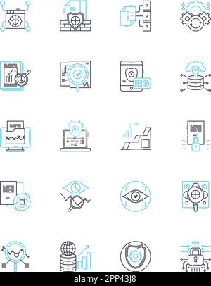 Record keeping linear icons set. Database, Ledger, Archive, Logs, Memo, Repository, Storage line vector and concept signs. Recordings,Catalogue,Diary Stock Vector