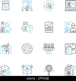 Commercial scrutiny linear icons set. Auditing, Finance, Analysis, Assessment, Investigation, Due diligence, Inspection line vector and concept signs Stock Vector