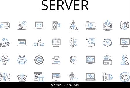 Server line icons collection. Host, Node, Machine, Platform, Computer, System, Nerk vector and linear illustration. Infrastructure,Gateway,Controller Stock Vector
