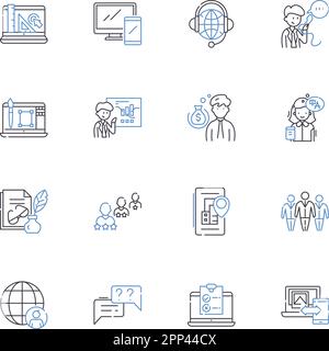 Mobile task force line icons collection. Tactical, Agile, Strategic, Responsive, Versatile, Coordinated, Agile vector and linear illustration. Dynamic Stock Vector