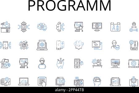 Programm line icons collection. Project, System, Application, Application software, Software program, Computer software, Coding software vector and Stock Vector