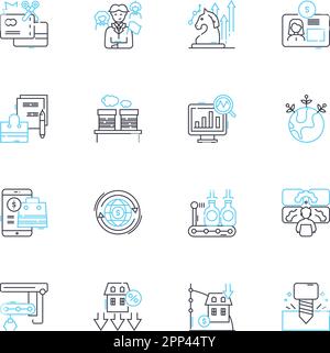 Technology linear icons set. Innovation, Digitalization, Automation, Virtualization, Cryptography, Cybersecurity, Robotics line vector and concept Stock Vector