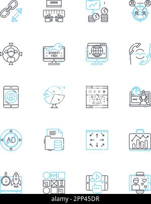Direct traffic linear icons set. Visitors, Organic, Unpaid, Targeted, Referral, Search, Brand line vector and concept signs. Direct,Engagement Stock Vector