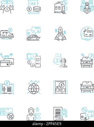 Revenue streams linear icons set. Profits, Sales, Income, Cash flow, Mtization, ROI (return on investment), Dividends line vector and concept signs Stock Vector