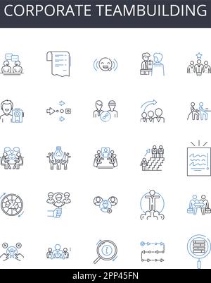 Corporate teambuilding line icons collection. Strategic planning, Executive coaching, Management development, Leadership training, Professional Stock Vector