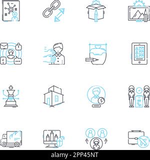 Project resources linear icons set. Equipment, Budget, Personnel, Tools, Materials, Inventory, Staffing line vector and concept signs. Training,Labor Stock Vector