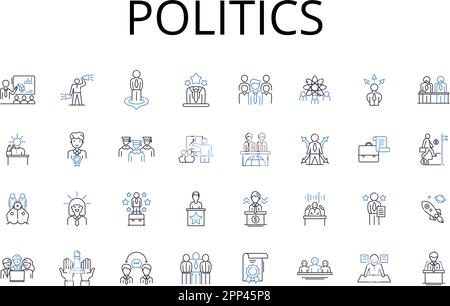 Politics line icons collection. Governmental affairs, Statecraft, Public affairs, Civic society, Political science, National interest, Public policy Stock Vector
