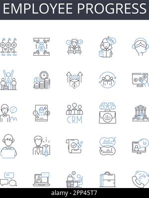 Employee progress line icons collection. Worker development, Staff advancement, Personnel growth, Workforce promotion, Job progress, Career evolution Stock Vector