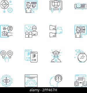 Web design linear icons set. Aesthetics, Usability, Accessibility, Interactivity, Responsive, Typography, Grid line vector and concept signs. Color Stock Vector