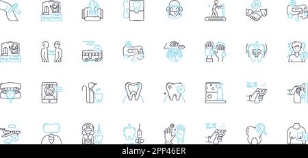 Dental hygiene linear icons set. Teeth, Gums, Plaque, Flossing, Brushing, Tartar, Cavity line vector and concept signs. Fluoride,Mouthwash,Halitosis Stock Vector