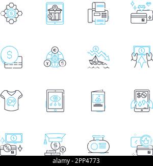 Paperless payments linear icons set. Electronic, Digital, Online, Instant, Secure, Convenient, Mobile line vector and concept signs. Contactless Stock Vector