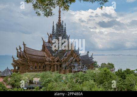 Sanctuary of Truth Museum after the Rain, Pattaya, Thailand Stock Photo