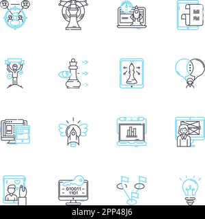 Website visitors linear icons set. Traffic, Engagement, Bounce, Clicks, Conversion, Retention, Interaction line vector and concept signs. Impressions Stock Vector
