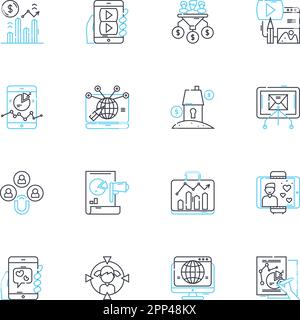Internet advertising linear icons set. Advertisements, Marketing, Online, Pay-per-click, Banners, Popup, Affiliate line vector and concept signs Stock Vector