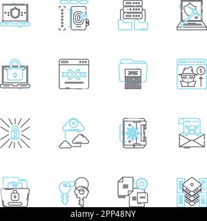 Internet security linear icons set. Firewall, Encryption, Phishing, Spyware, Malware, Cybercrime, VPN line vector and concept signs. Antivirus Stock Vector