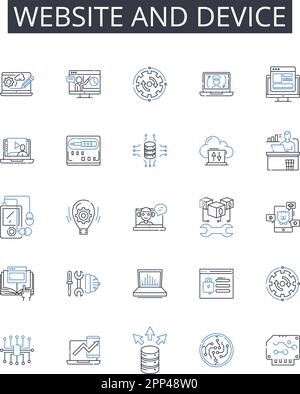 Website and device line icons collection. Homepage, Platform, Online presence, Browser, Portal, Web app, Digital tool vector and linear illustration Stock Vector