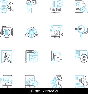 Financial justice linear icons set. Equity, Fairness, Equality, Transparency, Accountability, Impartiality, Inclusivity line vector and concept signs Stock Vector