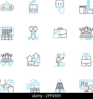 Across borders linear icons set. Diversity, Globalization, Exchange, Culture, Migration, Immigration, Humanity line vector and concept signs Stock Vector