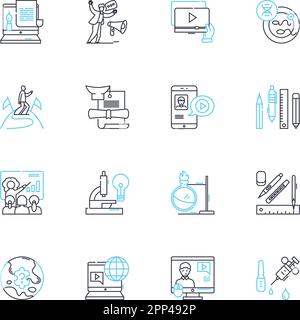 Asset management linear icons set. Investments, Portfolio, Assets, Wealth, Finance, Risk, Diversification line vector and concept signs. Allocation Stock Vector
