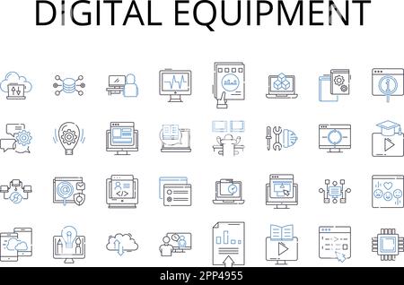 Digital equipment line icons collection. Electronic devices, Cyber gadgets, Virtual instruments, Technological machines, Computational tools, Online Stock Vector