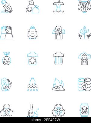 Eco-friendly items linear icons set. Sustainable, Renewable, Biodegradable, Organic, Recyclable, Compostable, Eco-friendly line vector and concept Stock Vector