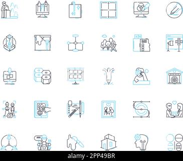 Printmaking linear icons set. Etching, Lithography, Woodcut, Engraving, Screenprinting, Monoprinting, Linocut line vector and concept signs. Aquatint Stock Vector