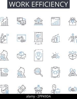 Work efficiency line icons collection. Ink, Printer, Paper, Pages, Graphics, Text, Images vector and linear illustration. Fonts,Typesetting Stock Vector