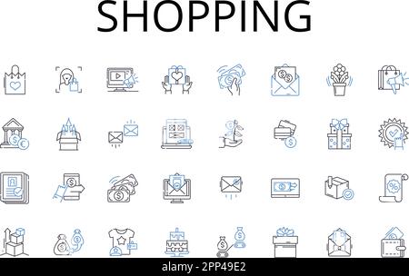 Buying spree line icons collection. Splurge, Shopaholic, Retail therapy ...