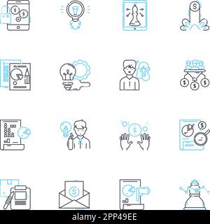 Targeted advertising linear icons set. Personalized, Precision, Efficient, Effective, Segmented, Analytical, Behavioral line vector and concept signs Stock Vector