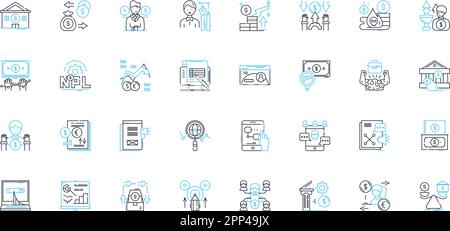 Financial allocation linear icons set. Budgeting, Distribution, Allocation, Planning, Allotment, Financial, Apportionment line vector and concept Stock Vector