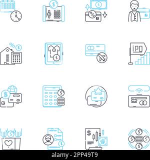 Business analytics linear icons set. Data, Metrics, Strategy, Dashboards, Optimization, Insights, Forecasting line vector and concept signs Stock Vector