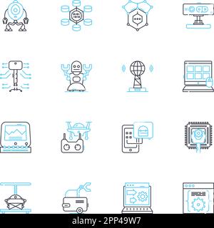 Mechatronics Systems linear icons set. Robotics, Sensors, Automation, Control, Actuators, Electromechanical, Artificial intelligence line vector and Stock Vector