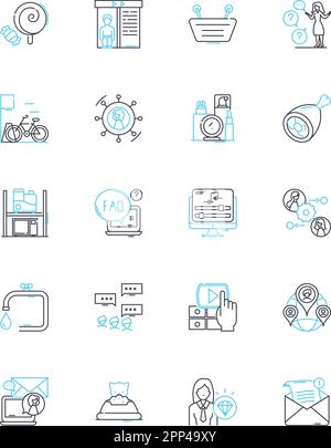 Virtual marketing linear icons set. Online, Digital, Strategy, Branding, Advertising, SEO, Social media line vector and concept signs. Content Stock Vector