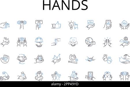 Hands line icons collection. Fingers, Palms, Mitts, Paws, Claws, Grasps, Touches vector and linear illustration. Grips,Nails,Digits outline signs set Stock Vector