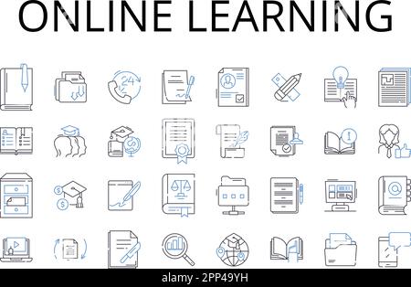 online learning line icons collection. E-learning, Web-based, Interactive education, Distance education, Virtual classrooms, Digital instruction Stock Vector