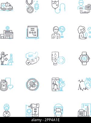 Workplace hygiene linear icons set. Sanitation, Cleanliness, Disinfection, Sterilization, Hygiene, Purity, Unsullied line vector and concept signs Stock Vector