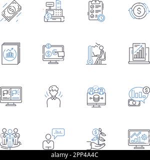 Credit Investor line icons collection. Investment, Funding, Credirthiness, Portfolio, Diversification, Securitization, Yield vector and linear Stock Vector