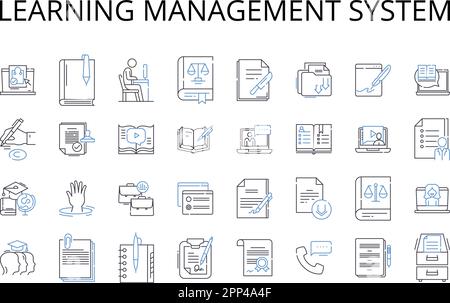 learning management system line icons collection. Website design, Customer service, Marketing strategy, Time management, Project management Stock Vector