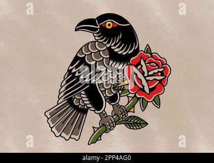 Raven Tattoo Poster for Sale by napiks  Redbubble