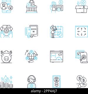 Government funding linear icons set. Grants, Subsidies, Loans, Budget, Allocation, Appropriation, Fiscal line vector and concept signs. Investment Stock Vector