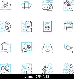 Statiry linear icons set. Statistics, Data, Insights, Analytics, Analysis, Visualization, Dashboards line vector and concept signs. Charts,Reporting Stock Vector