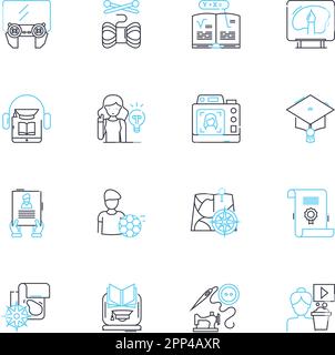 Classroom training linear icons set. Learning, Education, Instruction, Teaching, Enrichment, Development, Learning environment line vector and concept Stock Vector