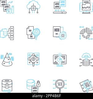 Record keeping linear icons set. Database, Ledger, Archive, Logs, Memo, Repository, Storage line vector and concept signs. Recordings,Catalogue,Diary Stock Vector