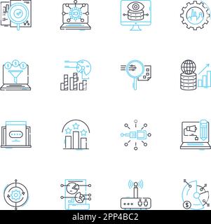 Financial forecasting linear icons set. Projections, Analytics, Prognostication, Budgeting, Analytics, Optimization, Forecasts line vector and concept Stock Vector
