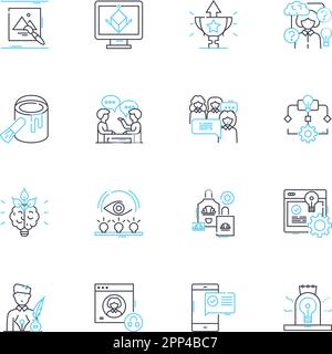 Modern art linear icons set. minimalism, abstraction, expressionism, surrealism, cubism, impressionism, contemporary line vector and concept signs Stock Vector