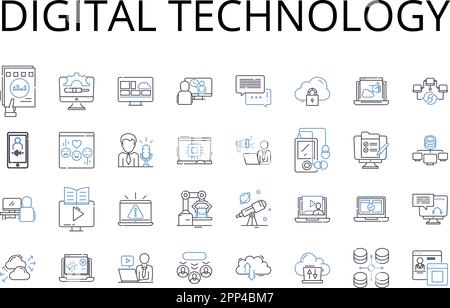 Digital technology line icons collection. Computer science, Internet technology, Telecommunication systems, Portable devices, Electronic devices Stock Vector
