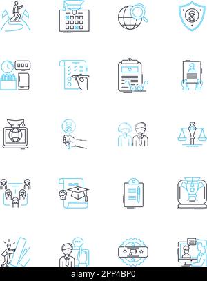 Web-based education linear icons set. E-learning, Online education, Distance learning, Virtual classrooms, Webinars, MOOCs, Web courses line vector Stock Vector
