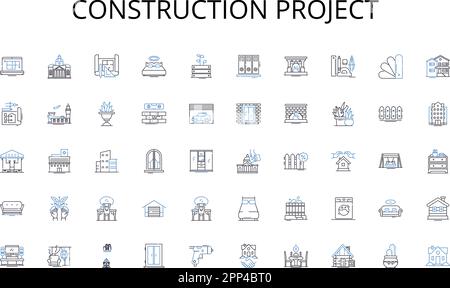 Construction project line icons collection. Predictive, Optimization, Analysis, Trends, Insights, Data, Metrics vector and linear illustration Stock Vector